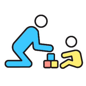 Icon of an adult and child playing with blocks