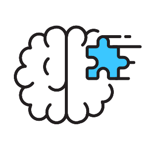 Brain icon with puzzle piece in motion