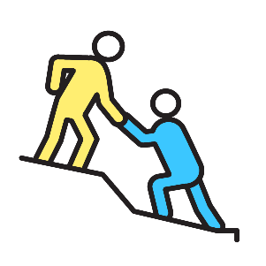 Icon of two people on a rocky slope - the person highest on the slope is helping the one below ascend