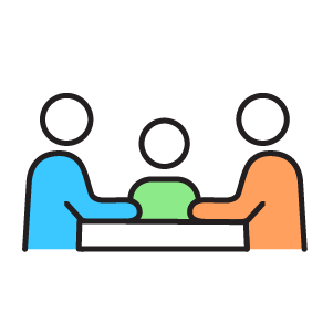 Icon of three people sitting at a table facing each other