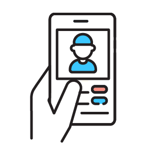 Icon of a hand holding a cellphone with a doctor on the screen