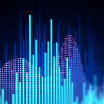 Statistic research graph in cyan, blue ,and purple reflects data behavior over historic period.
