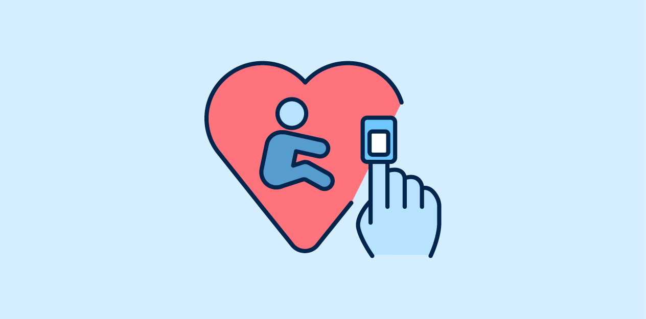 pulse oximeter on finger with heart shape and child inside