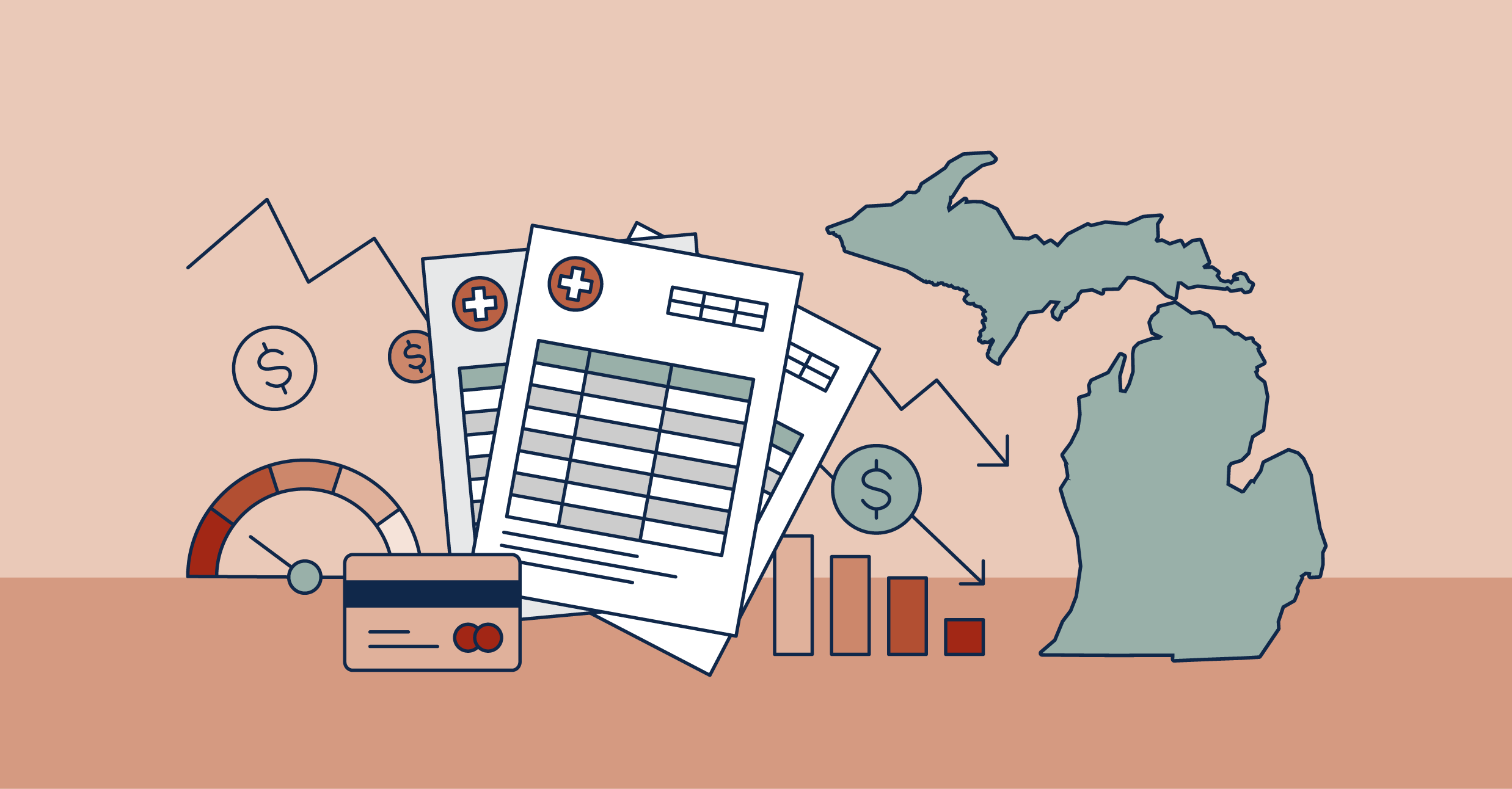 credit score, medical bills, bar graph indicating lower cost of debt, and state of Michigan
