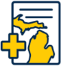 icon: sheet of lined paper overlayed with an outline of Michigan and a plus sign