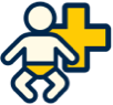 icon: baby wearing diaper overlaid on a medical cross