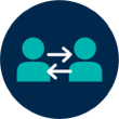 icon: two people with horizontal arrows between representing two-way sharing of ideas