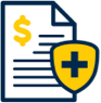 Icon: paper bill with medical cross shield overlapping bottom right