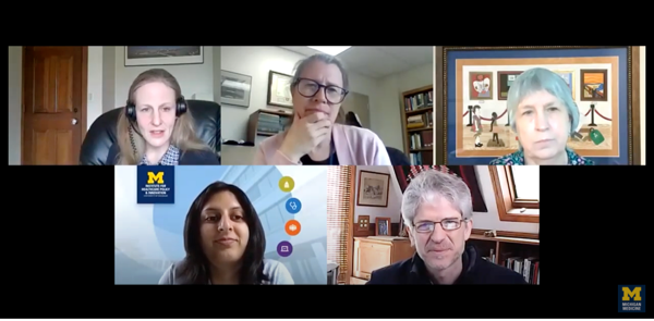 screenshot of a video chat among 5 attendees