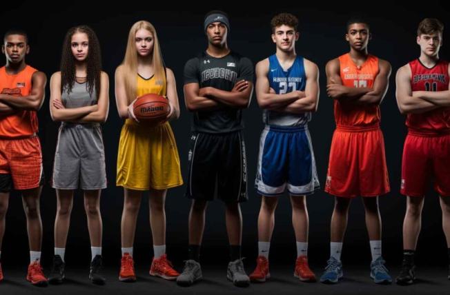 High school athletes standing in a line